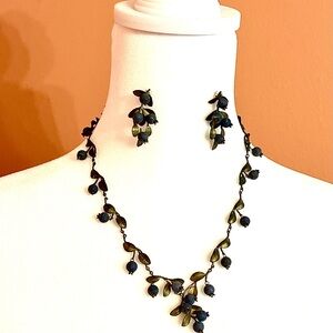 Michael Michaud Bronze Botanical “Blueberries” Necklace & Earrings Set